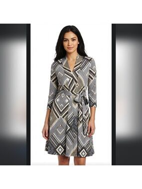Charming Charlie Black Gray White Geometric Print Blouse